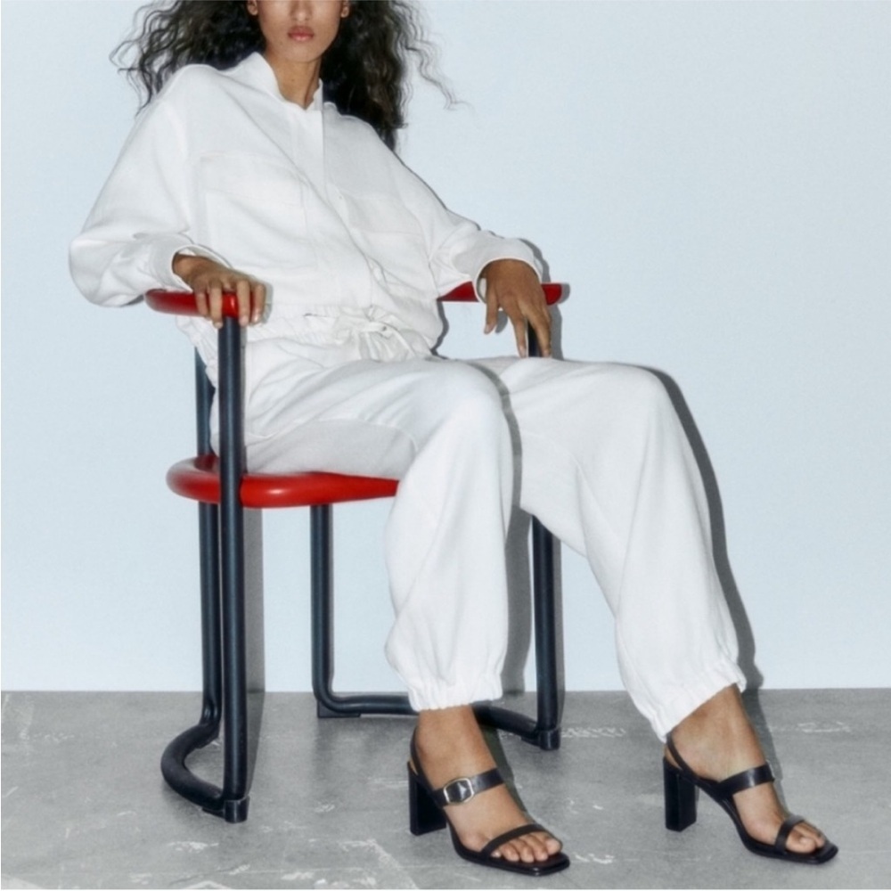 (C2) Zara Black NWT Leather Heeled Buckle Sandals, Size 41/10 USA - Picture 15 of 16